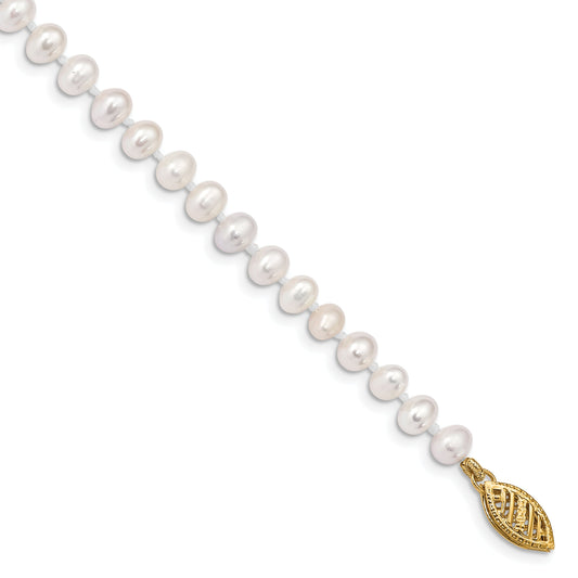 14K Yellow Gold 4 5mm White Near Round Freshwater Cultured Pearl 7.5 Inch Bracelet