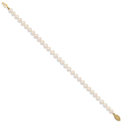10K Yellow Gold 5-6mm White Near Round Freshwater Cultured Pearl 8.25 Inch Bracelet
