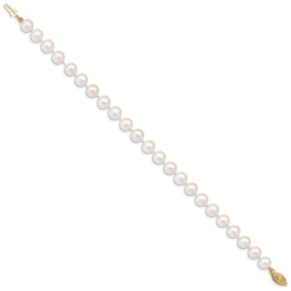 10K Yellow Gold 7-8mm White Near Round Freshwater Cultured Pearl 8.25 Inch Bracelet