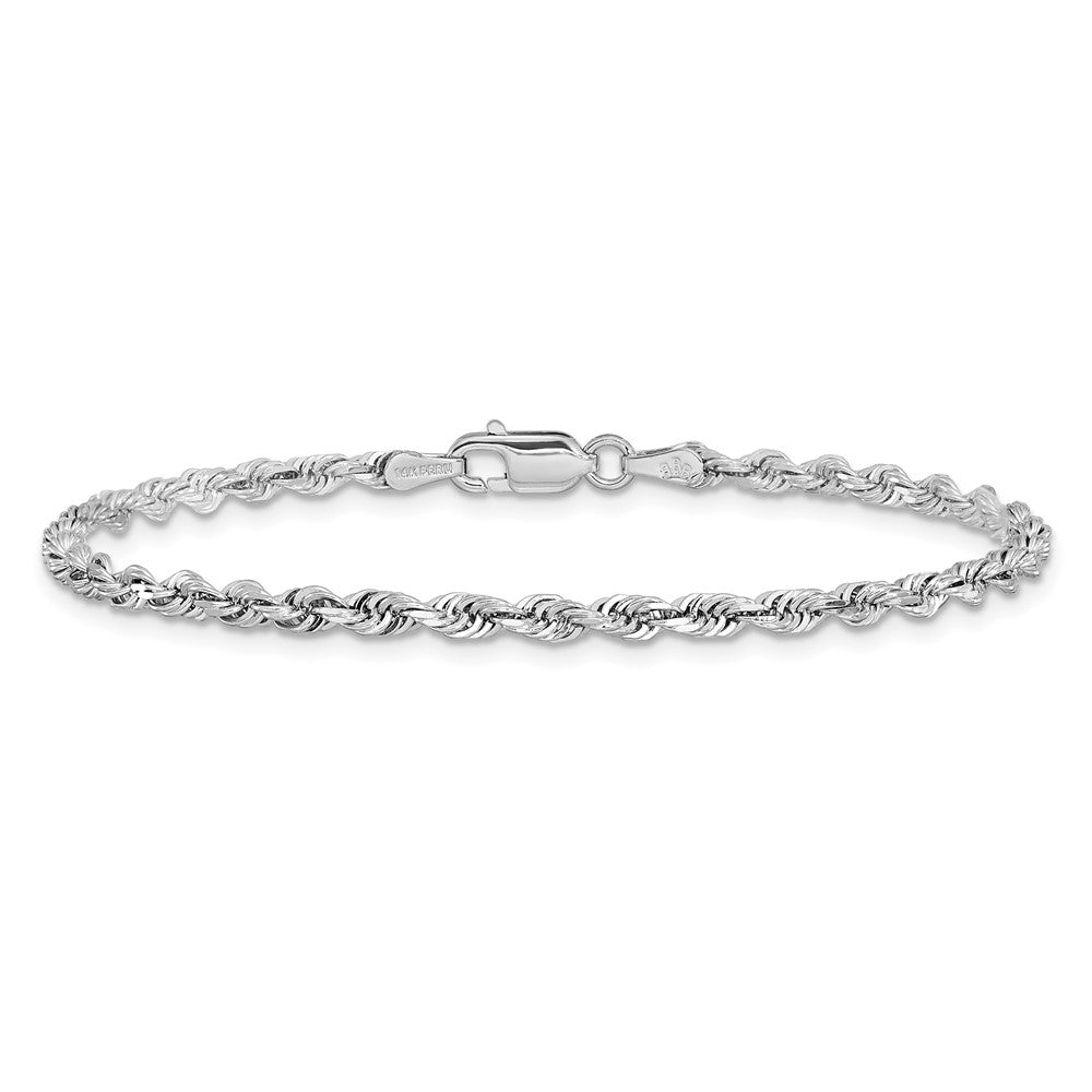 14K White Gold 7 Inch 3mm Diamond Cut Quadruple Rope Lobster Clasp Chain Bracelet