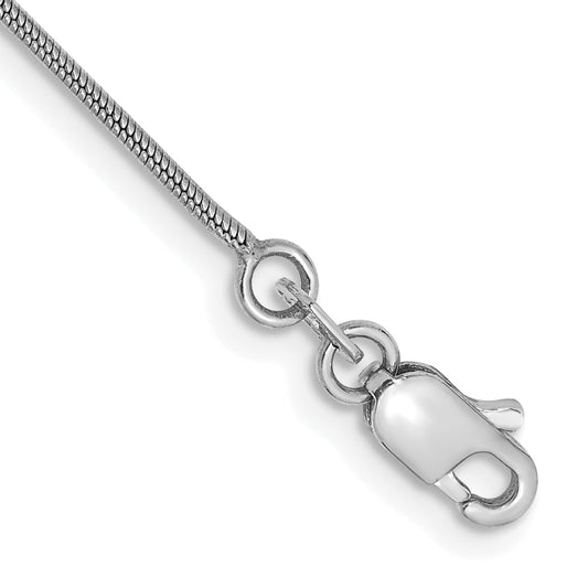 14K White Gold 7 Inch .9mm Round Snake With Lobster Clasp Chain Bracelet