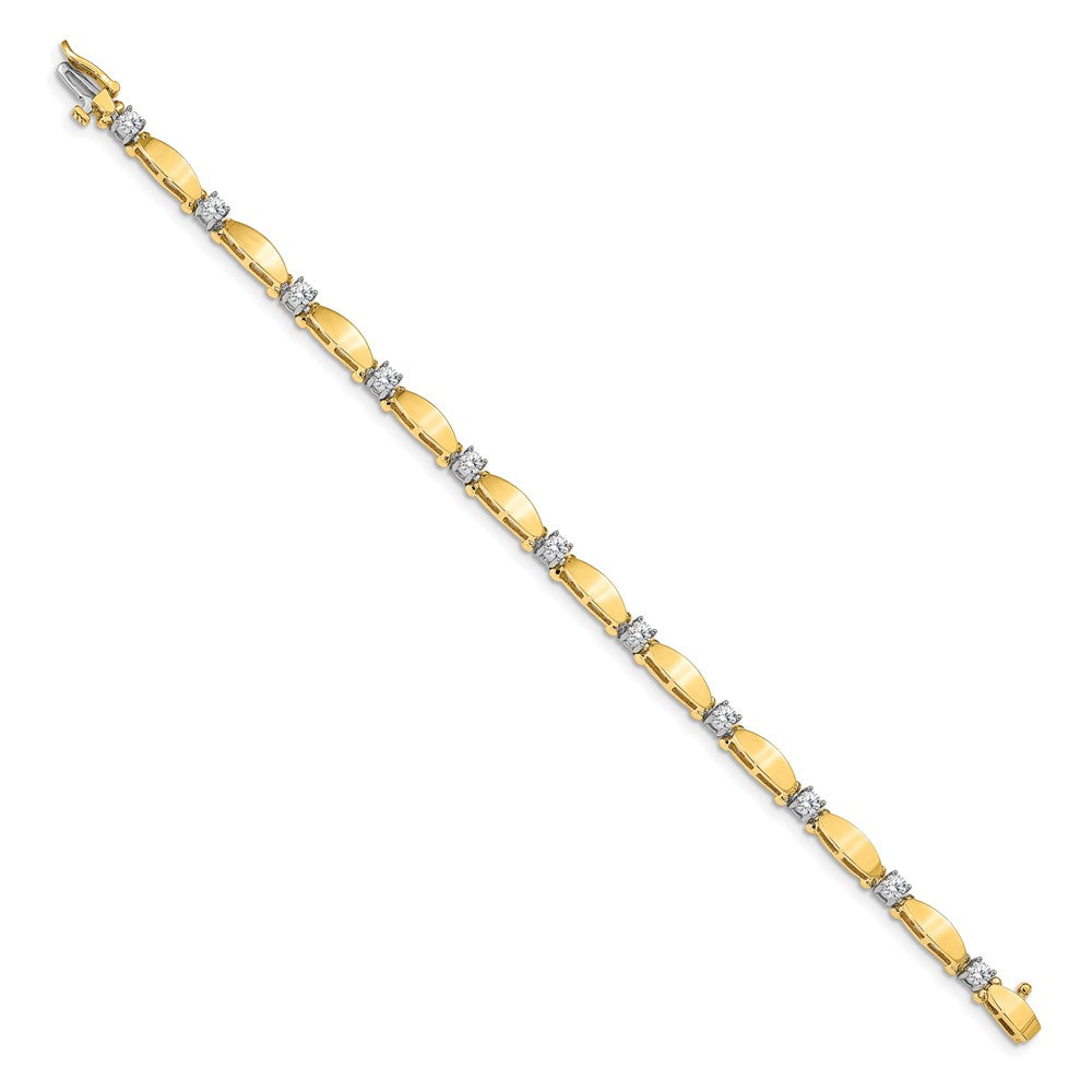 14K Two Tone Complete 1.13 Carat Round A Diamond Curved Bar Link 7 Inch Tennis Bracelet