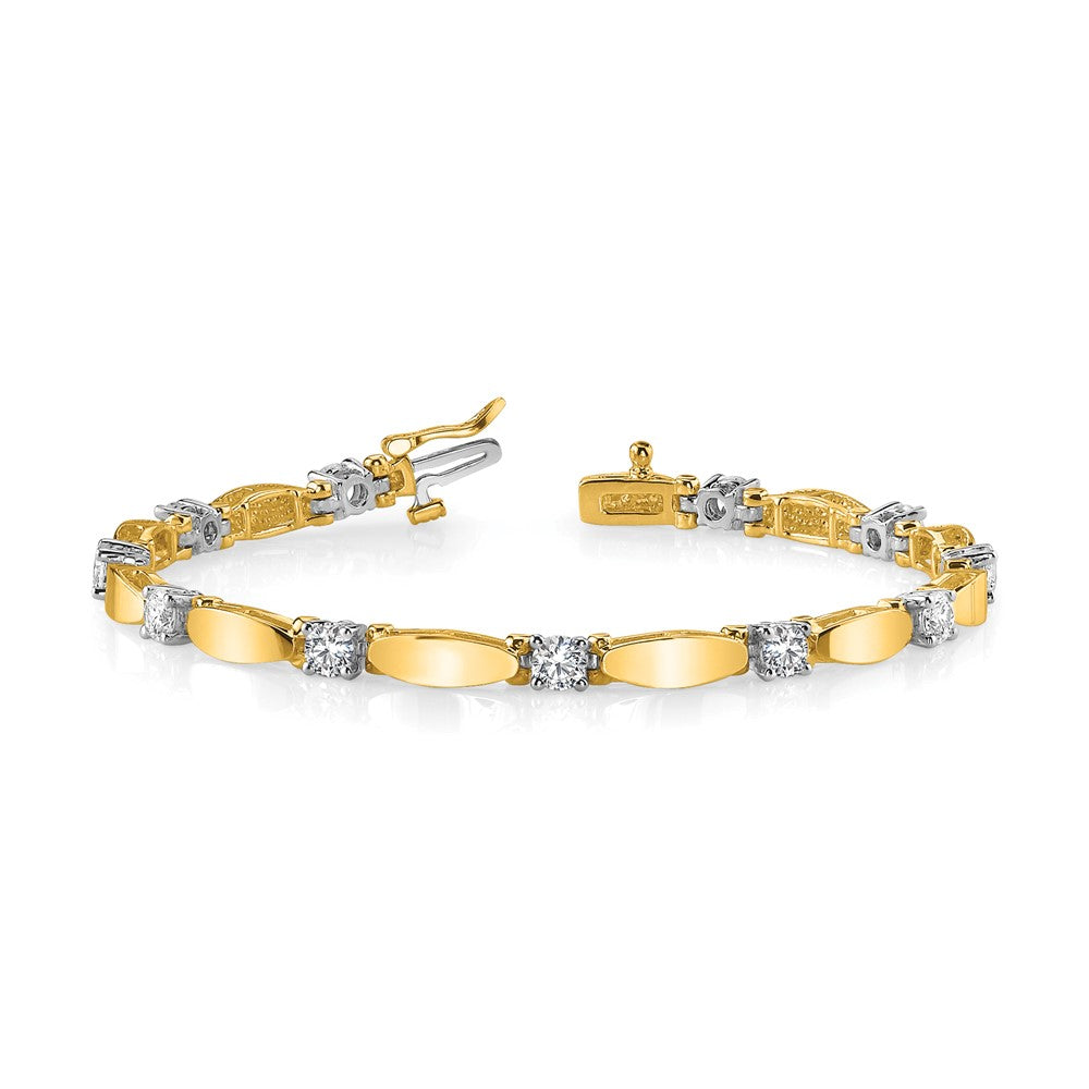 14K Two Tone Complete 1.13 Carat Round A Diamond Curved Bar Link 7 Inch Tennis Bracelet