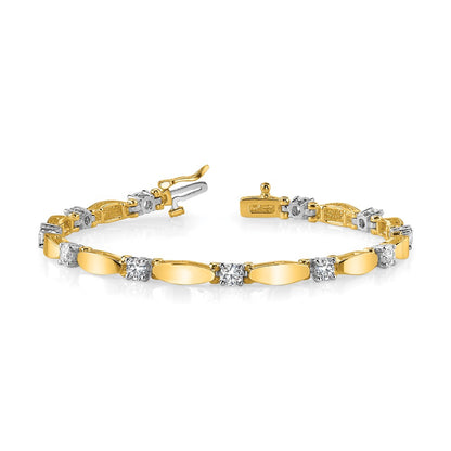 14K Two Tone Complete 1.13 Carat Round A Diamond Curved Bar Link 7 Inch Tennis Bracelet