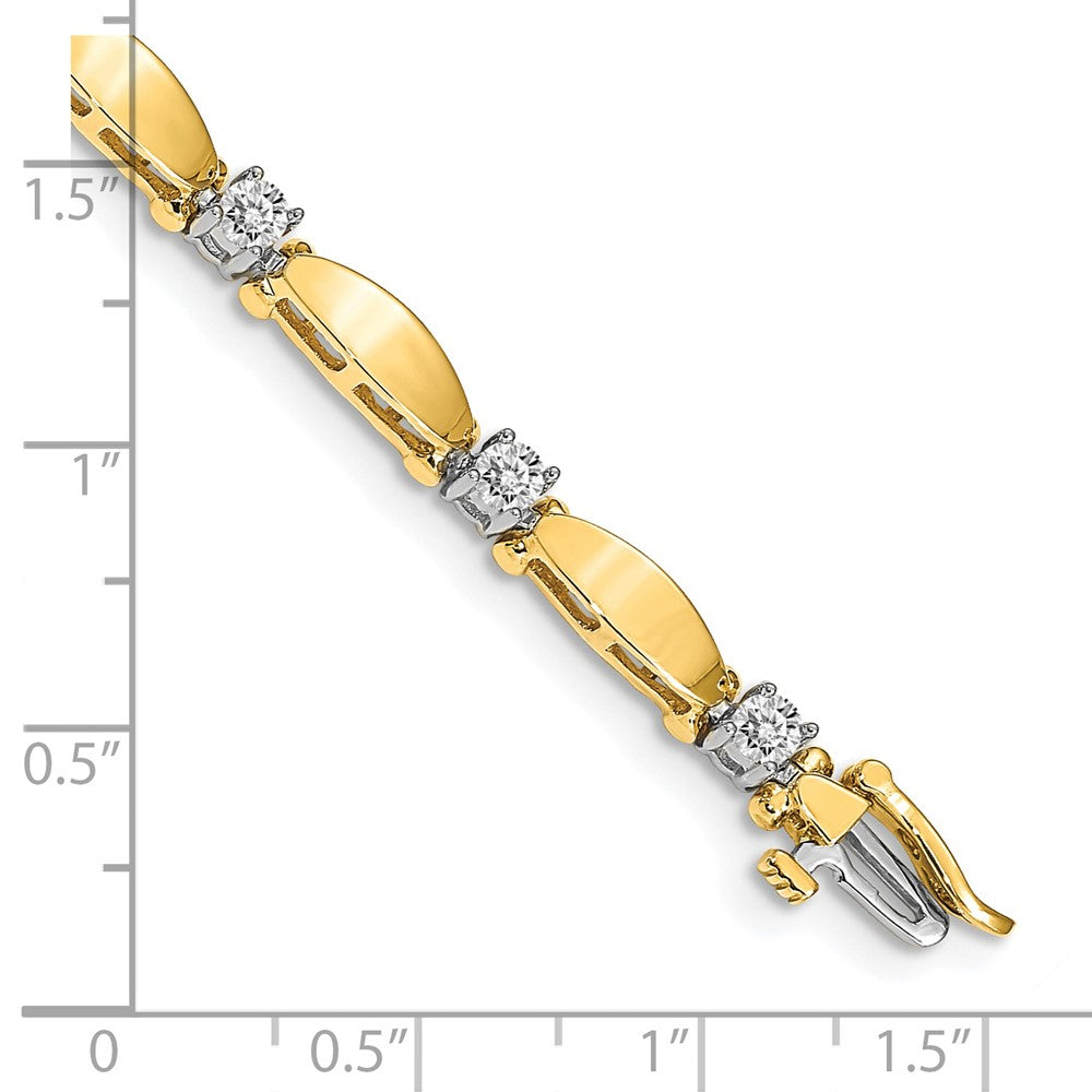 14K Two Tone Complete 1.13 Carat Round Vs Diamond Curved Bar Link 7 Inch Tennis Bracelet