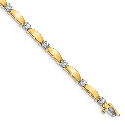 14K Two Tone Complete 1.13 Carat Round A Diamond Curved Bar Link 7 Inch Tennis Bracelet