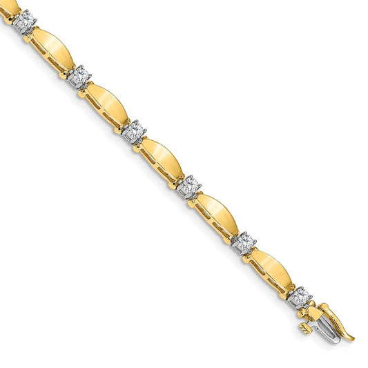 14K Two Tone Complete 1.13 Carat Round Aaa Diamond Curved Bar Link 7 Inch Tennis Bracelet