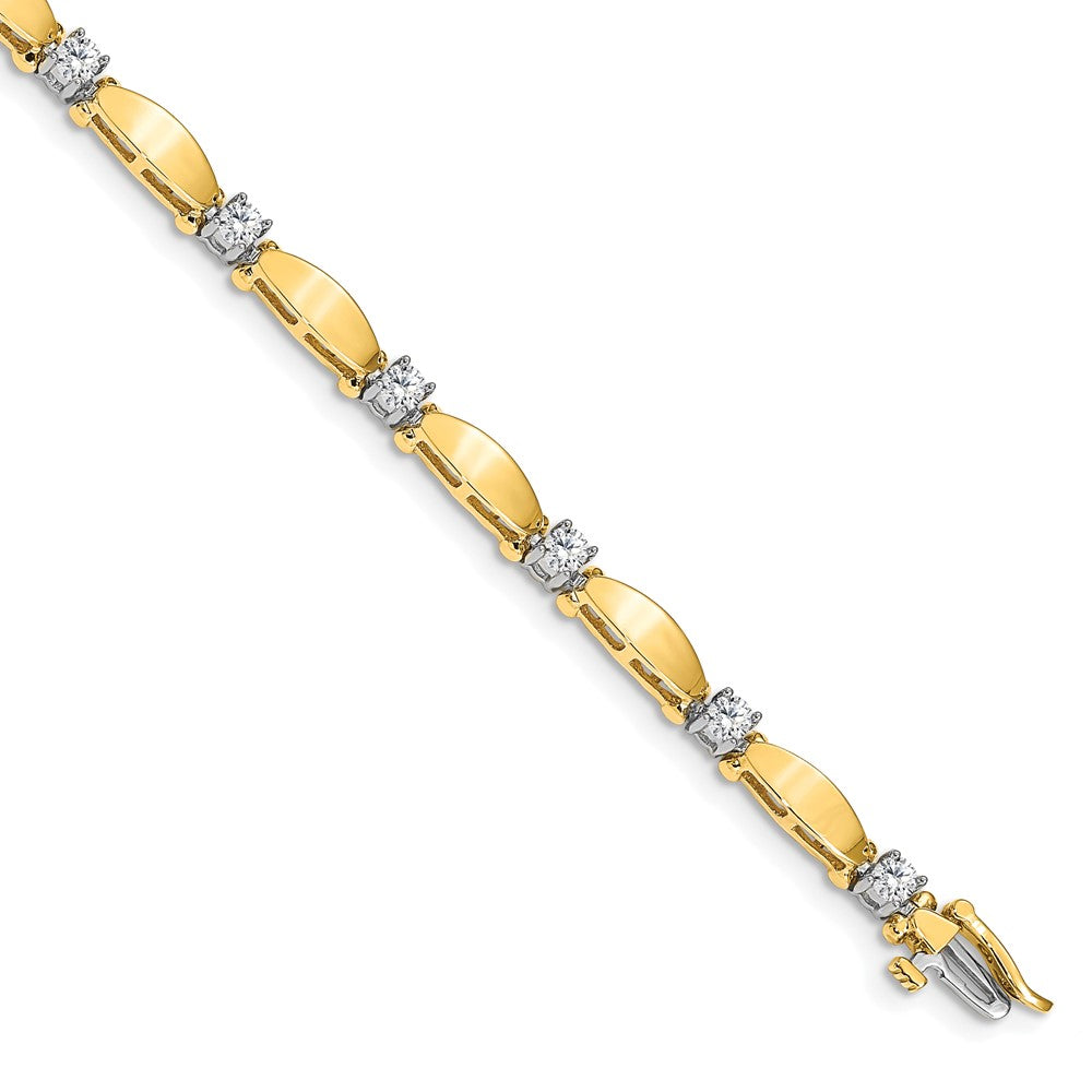 14K Two Tone Complete 1.13 Carat Round Vs Diamond Curved Bar Link 7 Inch Tennis Bracelet