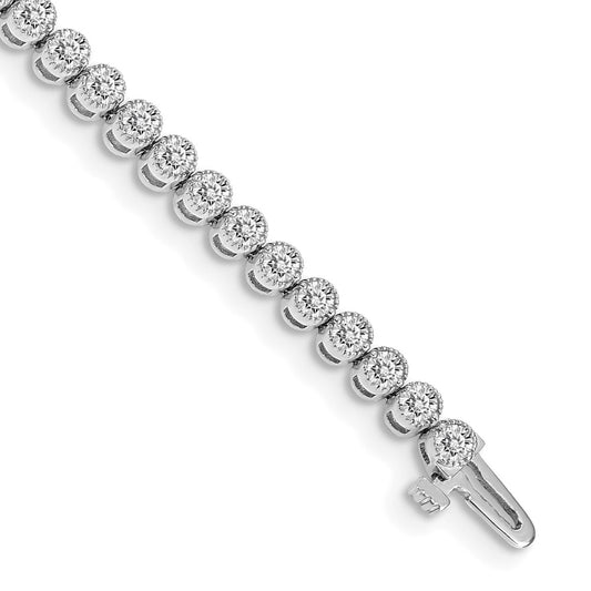 14K White Gold Complete 3.06 Carat Round A Diamond 2 Prong 7 Inch Tennis Bracelet