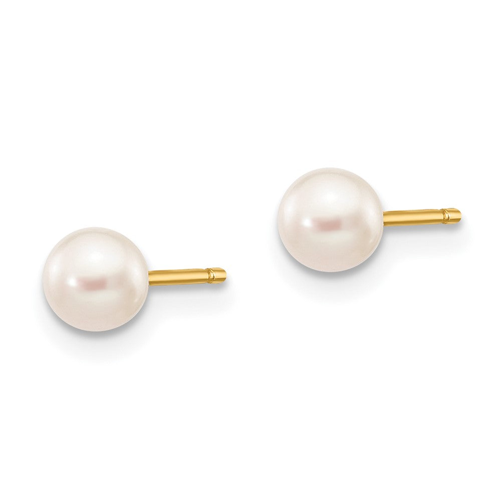 14K Yellow Gold 4 5mm White Round Freshwater Cultured Pearl Stud Post Earrings