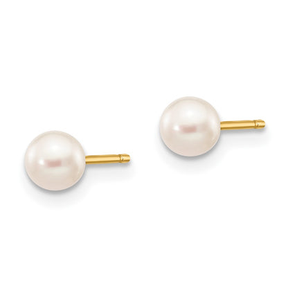 14K Yellow Gold 4 5mm White Round Freshwater Cultured Pearl Stud Post Earrings