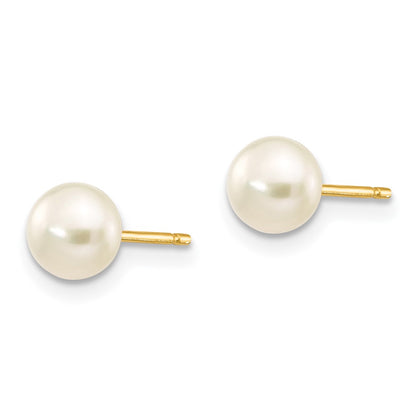 14K Yellow Gold 5 6mm White Button Freshwater Cultured Pearl Stud Post Earrings