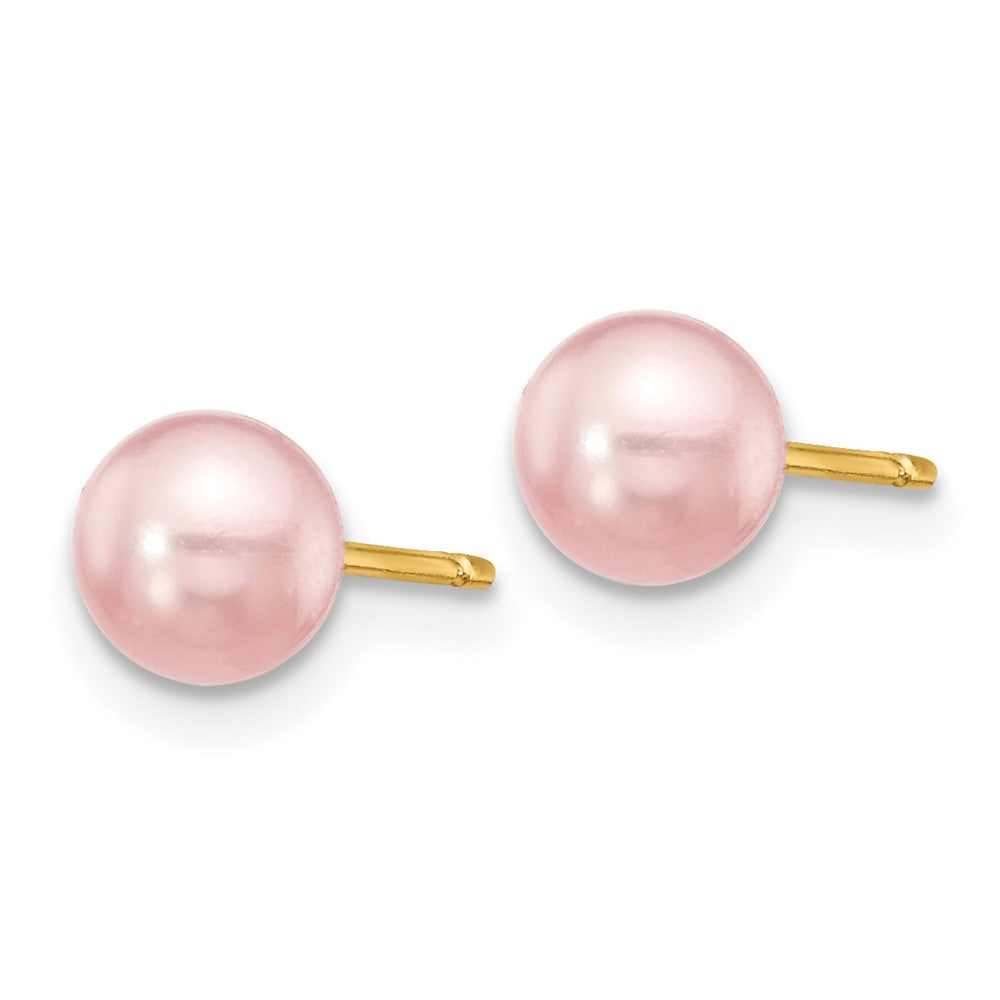 14K Yellow Gold 5 6mm Purple Round Freshwater Cultured Pearl Stud Post Earrings