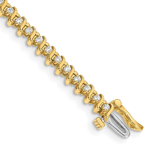 14K Yellow Gold Complete 7/8 Carat Round Aa Diamond 2 Prong S Link 7 Inch Tennis Bracelet