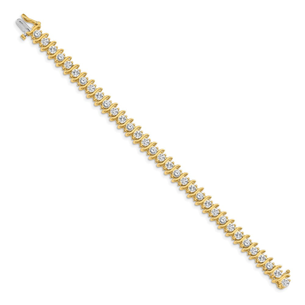 14K Yellow Gold Complete 7.19 Carat Round A Diamond 2 Prong S Link 7 Inch Tennis Bracelet