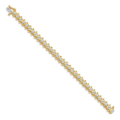 14K Yellow Gold Complete 7.19 Carat Round A Diamond 2 Prong S Link 7 Inch Tennis Bracelet
