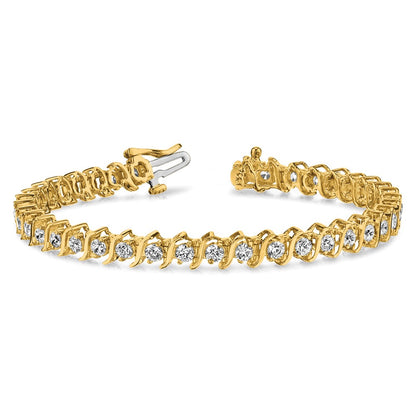 14K Yellow Gold Complete 7.19 Carat Round A Diamond 2 Prong S Link 7 Inch Tennis Bracelet