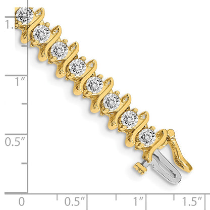 14K Yellow Gold Complete 7.19 Carat Round A Diamond 2 Prong S Link 7 Inch Tennis Bracelet