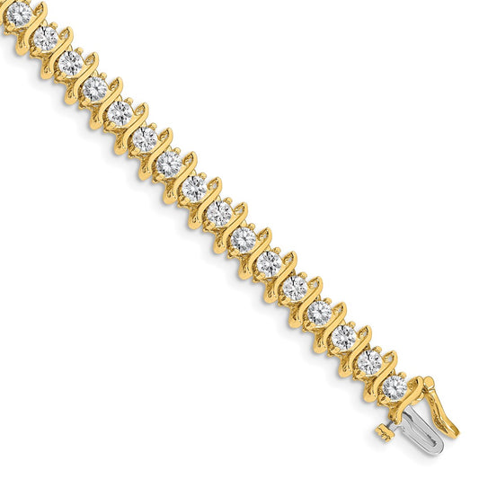 14K Yellow Gold Complete 7.19 Carat Round A Diamond 2 Prong S Link 7 Inch Tennis Bracelet