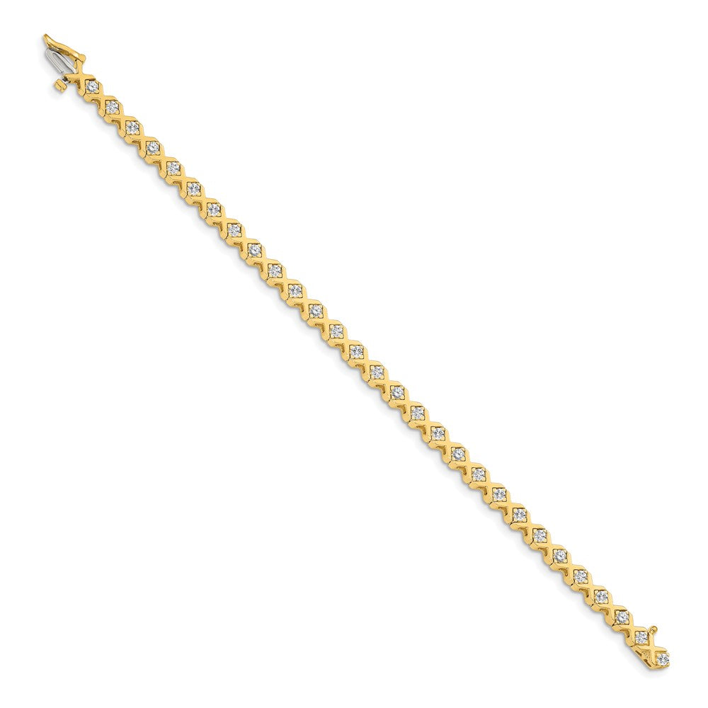 14K Yellow Gold Complete 2 Carat Round A Diamond 4 Prong X Design 7 Inch Tennis Bracelet