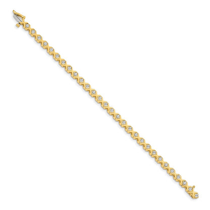 14K Yellow Gold Complete 2 Carat Round A Diamond 4 Prong X Design 7 Inch Tennis Bracelet