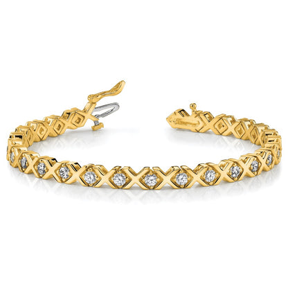 14K Yellow Gold Complete 2 Carat Round A Diamond 4 Prong X Design 7 Inch Tennis Bracelet