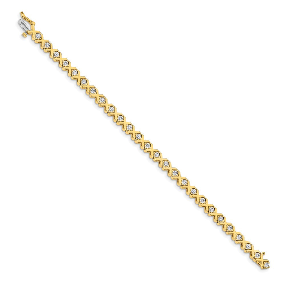 14K Yellow Gold Complete 2.4 Carat Round A Diamond 4 Prong X Design 7 Inch Tennis Bracelet