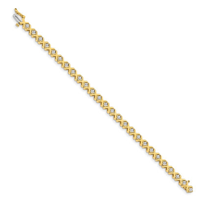 14K Yellow Gold Complete 2.4 Carat Round A Diamond 4 Prong X Design 7 Inch Tennis Bracelet