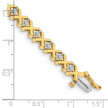 14K Yellow Gold Complete 2.4 Carat Round A Diamond 4 Prong X Design 7 Inch Tennis Bracelet