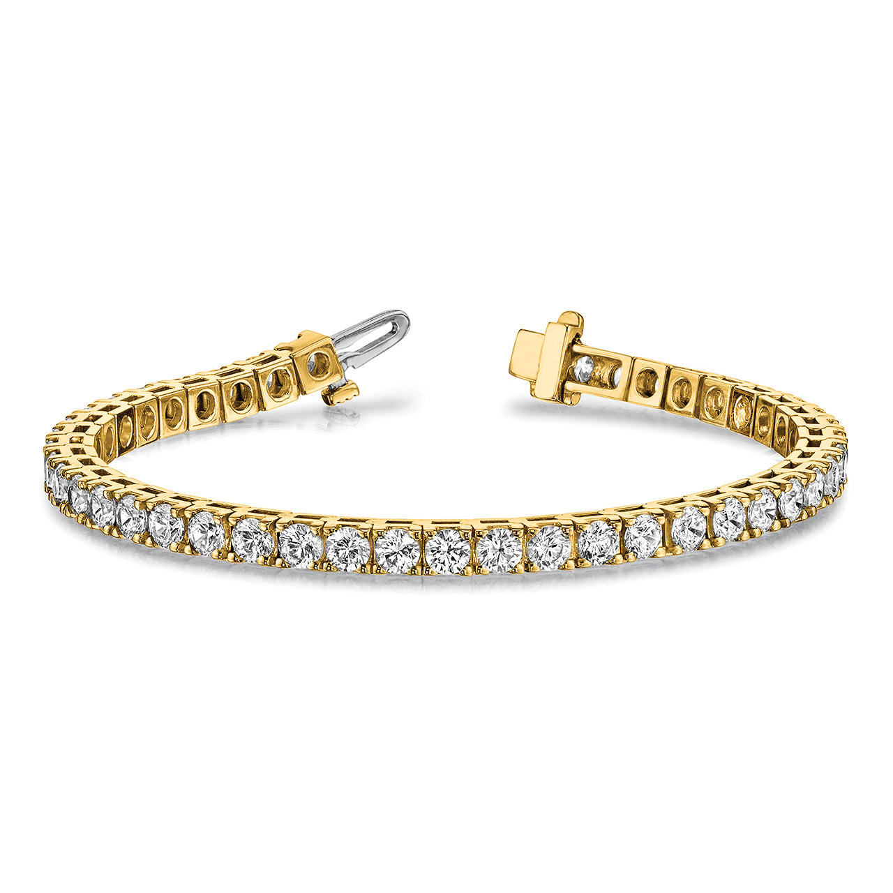 14K Yellow Gold Complete 2.17 Carat Round Aa Diamond 4 Prong 7 Inch Tennis Bracelet