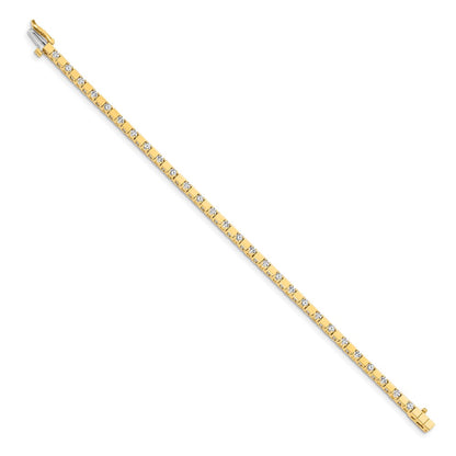 14K Yellow Gold Complete 1.1 Carat Round Vs Diamond Square Link 7 Inch Tennis Bracelet