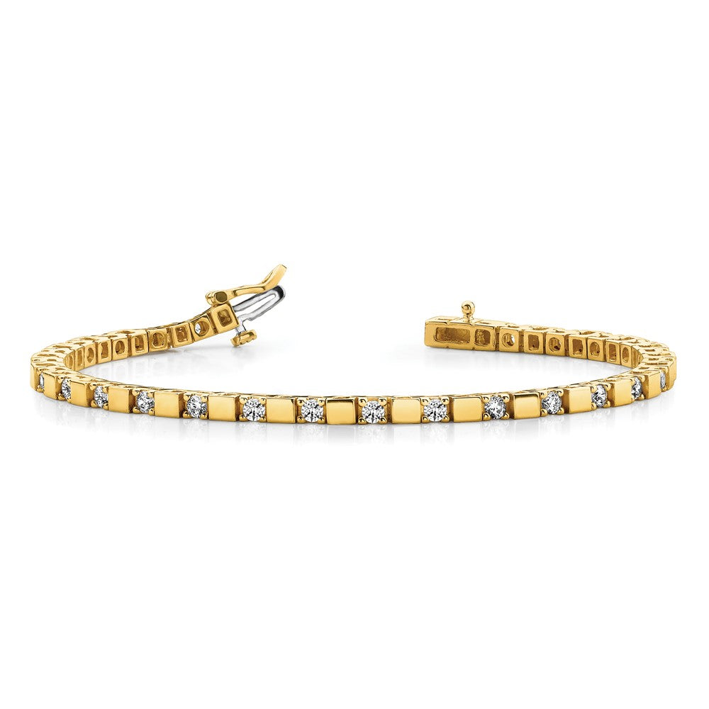 14K Yellow Gold Complete 1.1 Carat Round Vs Diamond Square Link 7 Inch Tennis Bracelet