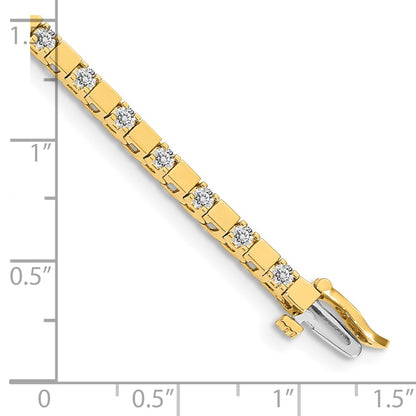 14K Yellow Gold Complete 1.1 Carat Round Vs Diamond Square Link 7 Inch Tennis Bracelet