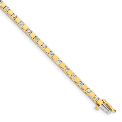 14K Yellow Gold Complete 1.1 Carat Round Vs Diamond Square Link 7 Inch Tennis Bracelet