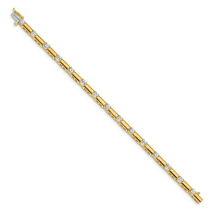14K Yellow Gold Complete 2.1 Carat Round A Diamond Bar Link 7 Inch Tennis Bracelet