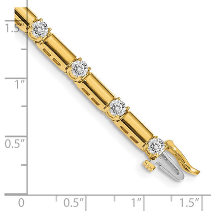14K Yellow Gold Complete 2.1 Carat Round A Diamond Bar Link 7 Inch Tennis Bracelet