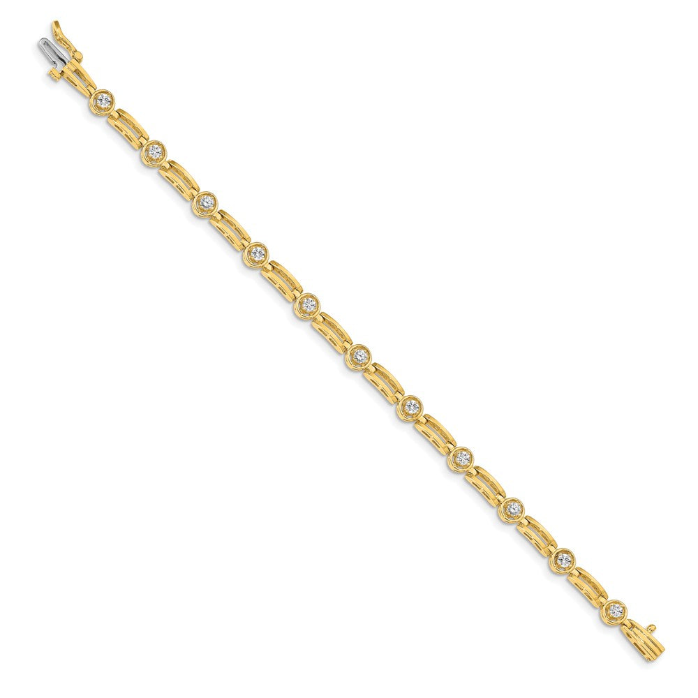 14K Yellow Gold Complete 3/4 Carat Round Aa Diamond 4 Prong Bar Link 7 Inch Tennis Bracelet