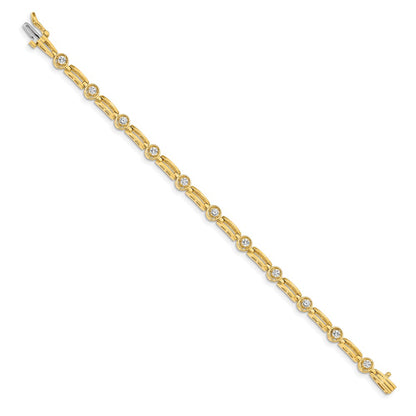 14K Yellow Gold Complete 3/4 Carat Round Aa Diamond 4 Prong Bar Link 7 Inch Tennis Bracelet