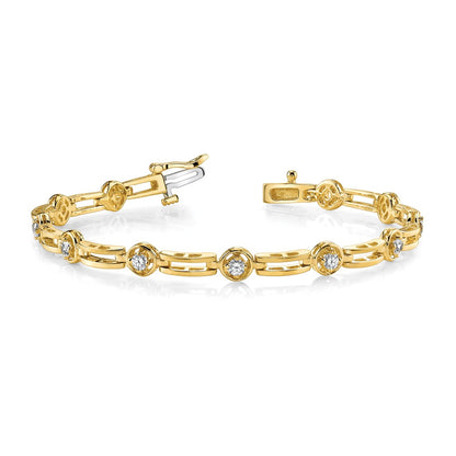 14K Yellow Gold Complete 3/4 Carat Round Aa Diamond 4 Prong Bar Link 7 Inch Tennis Bracelet