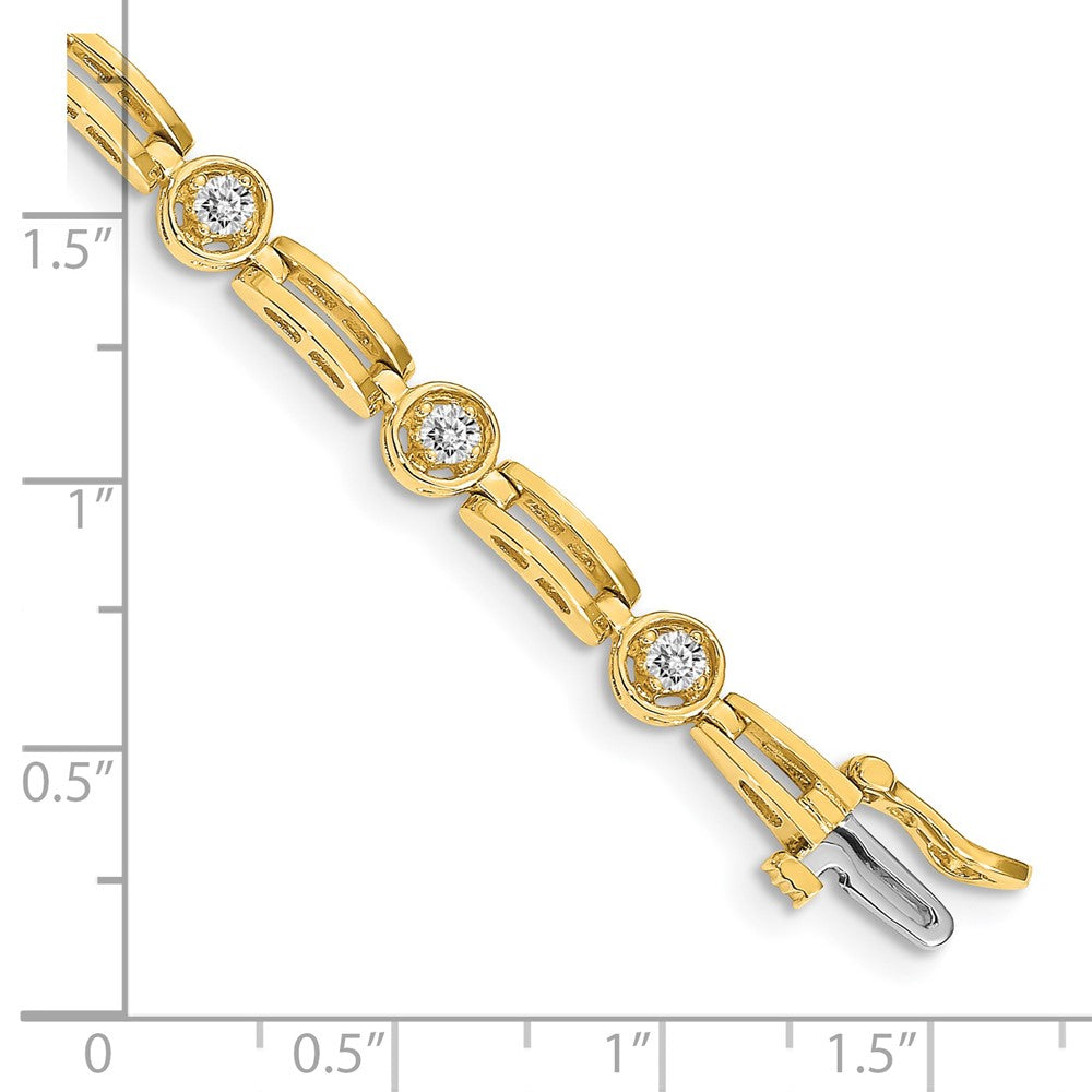 14K Yellow Gold Complete 3/4 Carat Round Aa Diamond 4 Prong Bar Link 7 Inch Tennis Bracelet