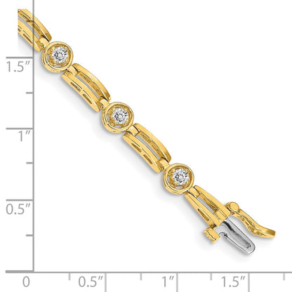 14K Yellow Gold Complete 3/4 Carat Round Aa Diamond 4 Prong Bar Link 7 Inch Tennis Bracelet