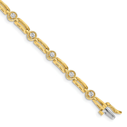 14K Yellow Gold Complete 3/4 Carat Round Vs Diamond 4 Prong Bar Link 7 Inch Tennis Bracelet