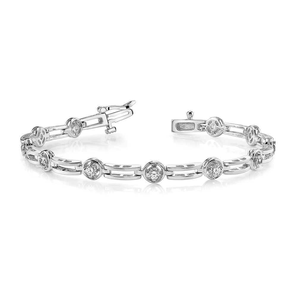 14K White Gold Complete 3/4 Carat Round Aaa Diamond 4 Prong Bar Link 7 Inch Tennis Bracelet