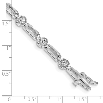 14K White Gold Complete 3/4 Carat Round Aaa Diamond 4 Prong Bar Link 7 Inch Tennis Bracelet