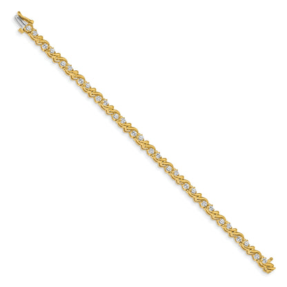 14K Yellow Gold Complete 1.45 Carat Round Aa Diamond Fancy Swirl 7 Inch Tennis Bracelet