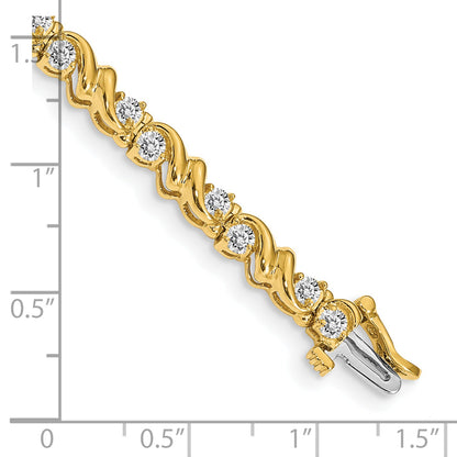 14K Yellow Gold Complete 1.45 Carat Round Aa Diamond Fancy Swirl 7 Inch Tennis Bracelet