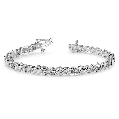 14K White Gold Complete 2.88 Carat Round Aaa Diamond Fancy Swirl 7 Inch Tennis Bracelet