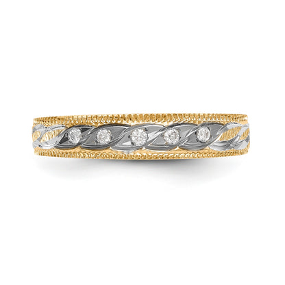 14K Yellow Gold And Rhodium Aa Quality 1/20 Carat Diamond Trio Ladies Complete Wedding Band