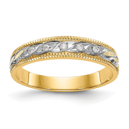 14K Yellow Gold And Rhodium Aa Quality 1/20 Carat Diamond Trio Ladies Complete Wedding Band