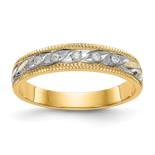 14K Yellow Gold And Rhodium Aa Quality 1/20 Carat Diamond Trio Ladies Complete Wedding Band